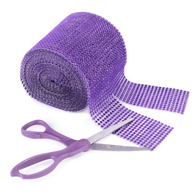 Super Z Outlet Sparkling Rhinestone Mesh Ribbon for Event Decorations, Wedding Cake, Birthdays, Baby Shower, Arts & Crafts, 4.75" x 10 Yards, 24 Row, 1 Roll (Purple) - Image 1